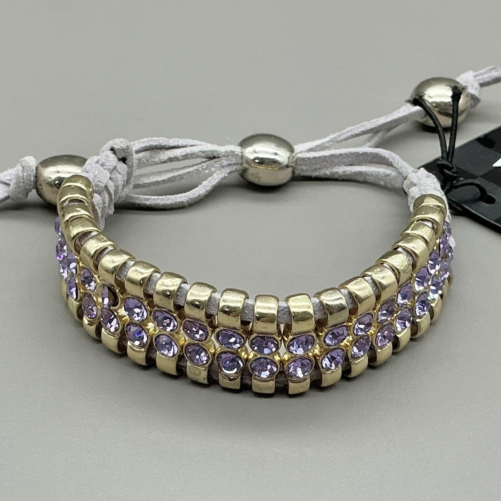 Saks Fifth Avenue Bracelet Lavender Crystal Beaded Slide Cord Adjustable Womens